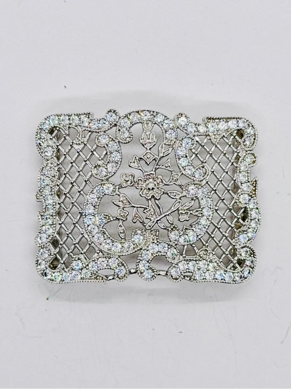 Joseph‎ Esposito ESPO 925 Silver CZ Gem Stones Belt Buckle Openwork Floral Motif
